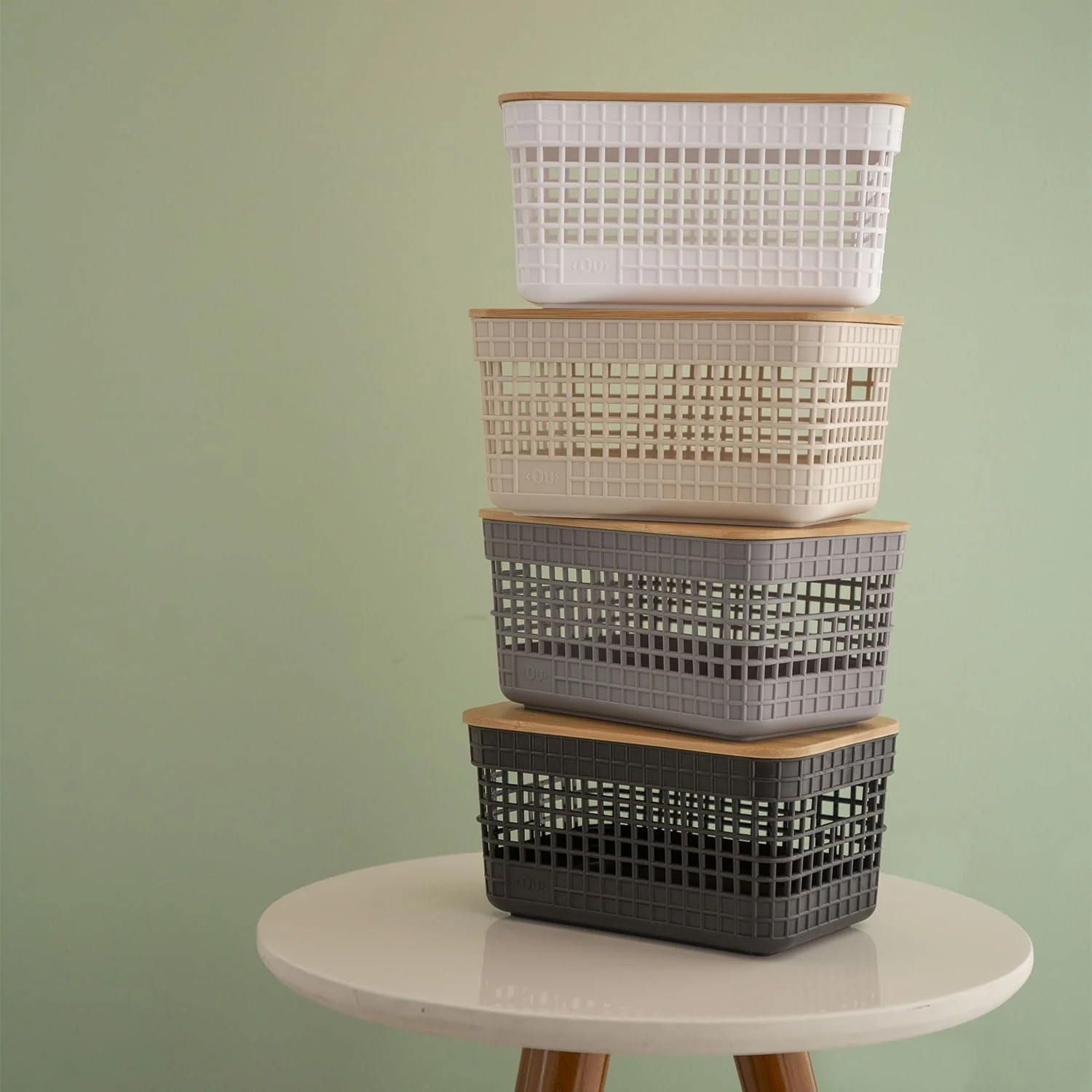 Cesto organizador Ou 2,5L com tampa de bambu Linha Grid