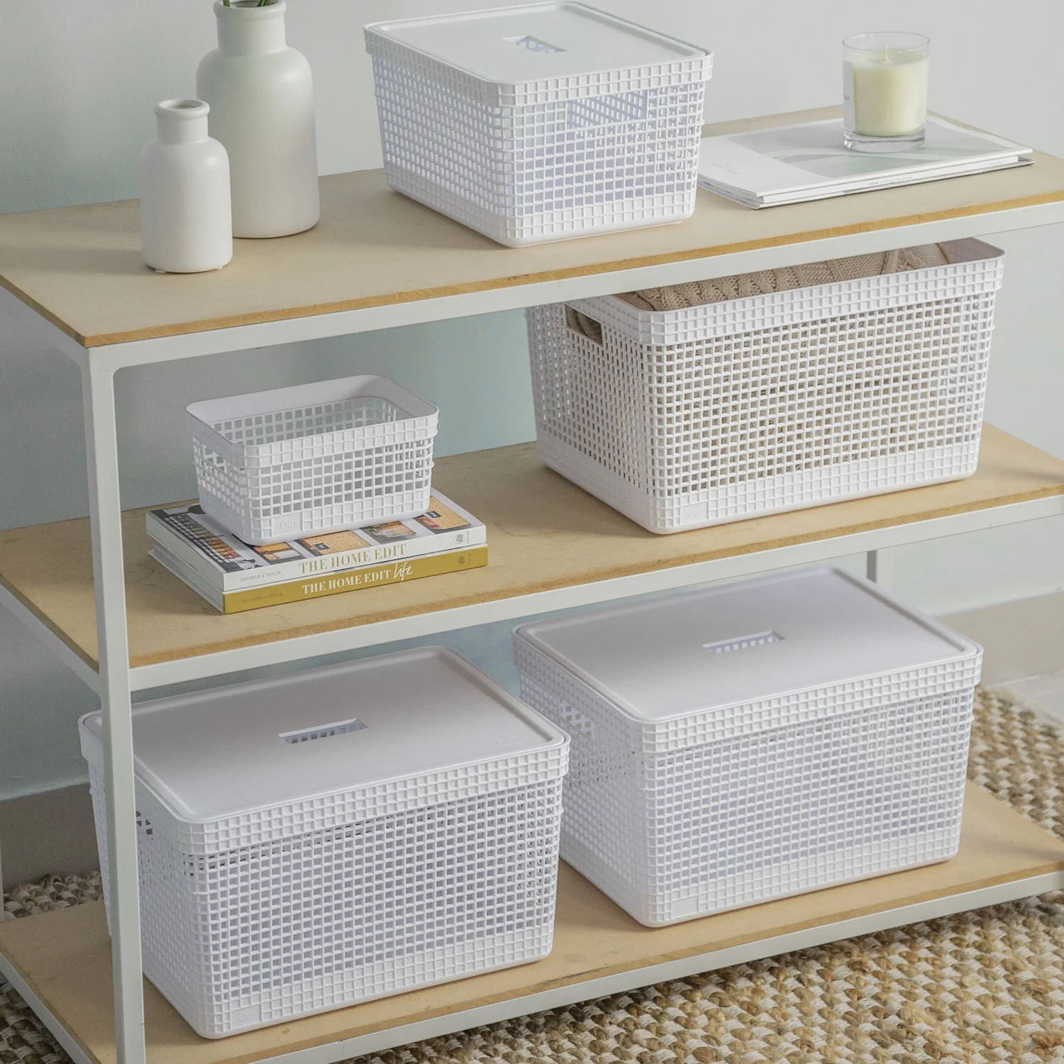 Cesto organizador Ou 20L com tampa Linha Grid