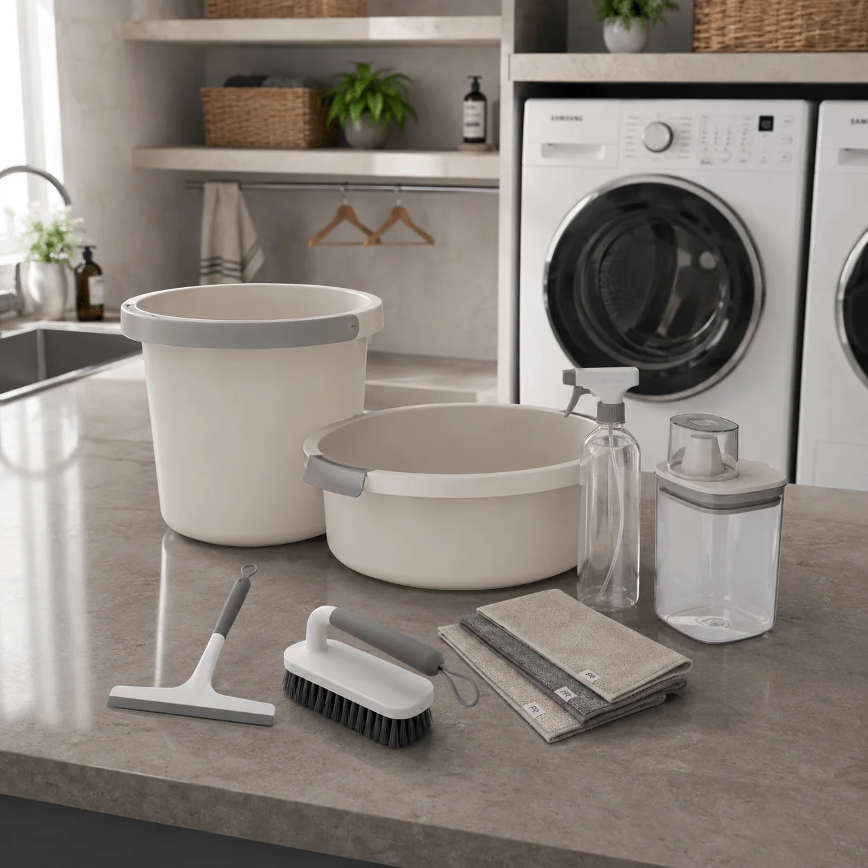 Kit Balde, Bacia, Dispenser e Acessórios de Limpeza 7 Peças Ou Linha Flow
