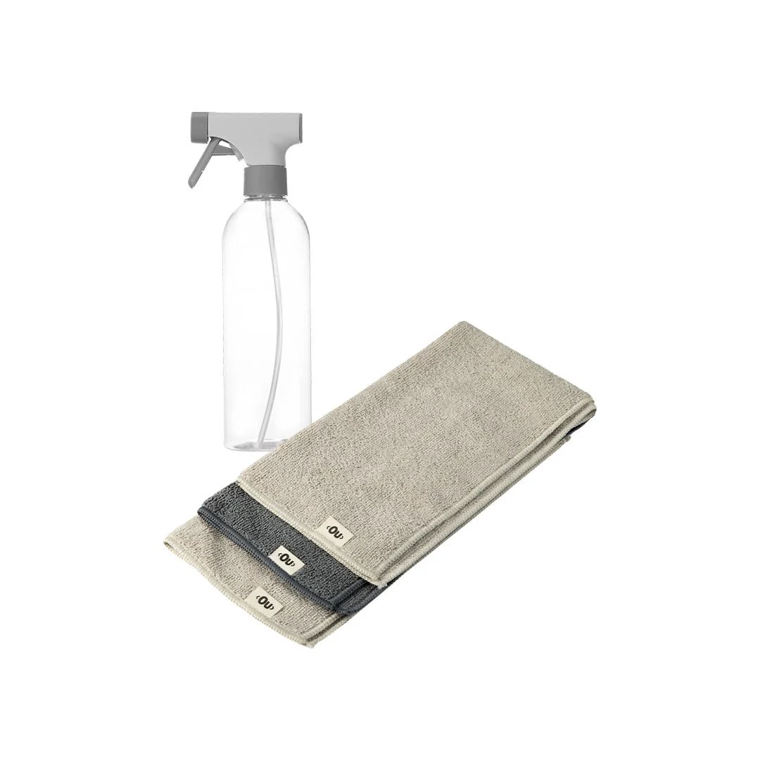 Kit Borrifador e Panos de Limpeza em Microfibra Linha Flow