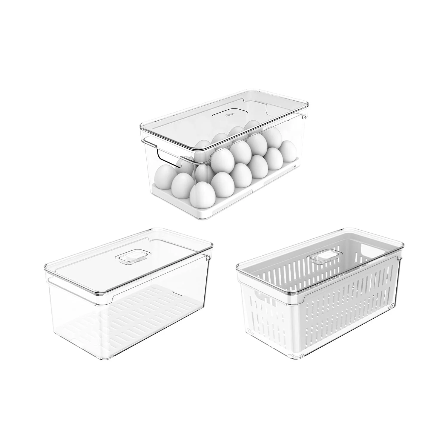 Kit de Organizadores de Geladeira Ou 3 Unidades 30x15x13 Linha Clear Fresh