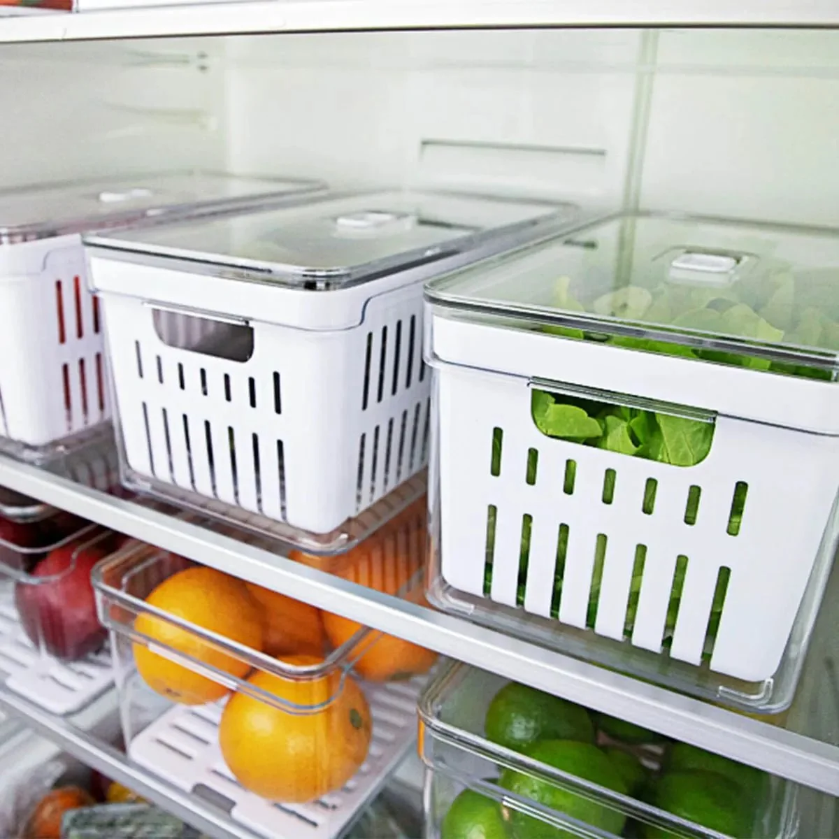 Kit de Organizadores de Geladeira com Cesto Ou 3 Unidades 30x15x13 Linha Clear Fresh