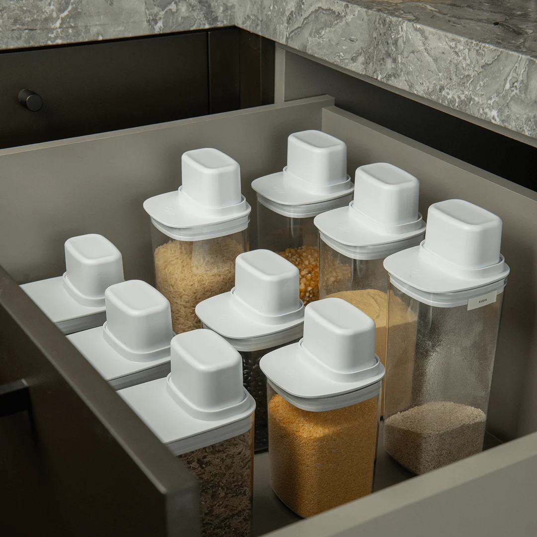 Kit de Potes Herméticos Para Mantimentos com Medidor Ou Quadrado 2 Peças Linha Drop