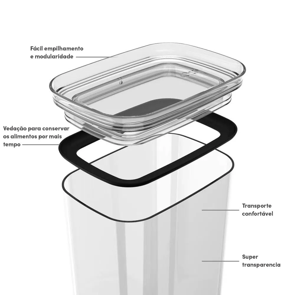 Kit de Potes Herméticos Retangular Ou 5 Unidades 2,3L Linha Block
