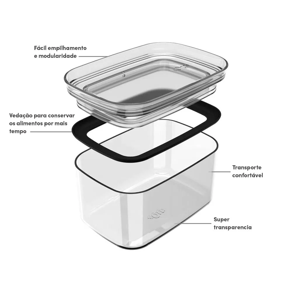 Kit de Potes Herméticos Retangular Ou 5 Unidades 650ml Linha Block