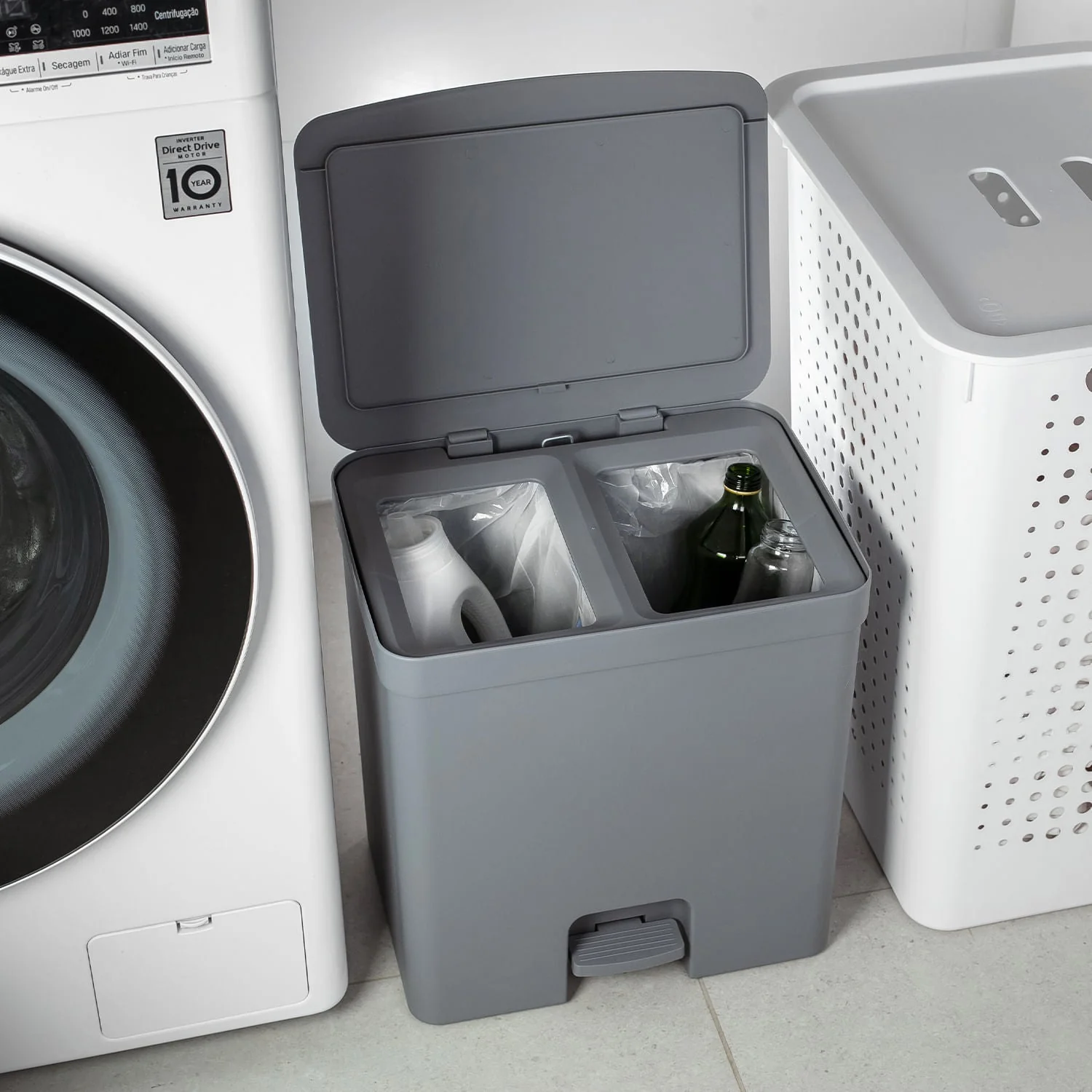 Lixeira de pedal com duplo compartimento Ou 20L Linha Trium