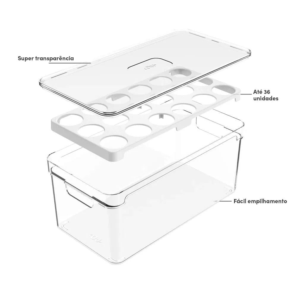 Organizador de Ovos com Tampa Ou 36 Ovos Linha Clear Fresh
