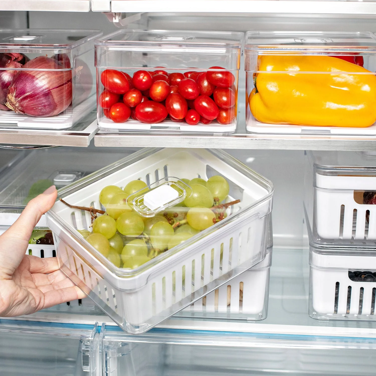 Organizador de geladeira com cesto Ou 2,2L Linha Clear Fresh