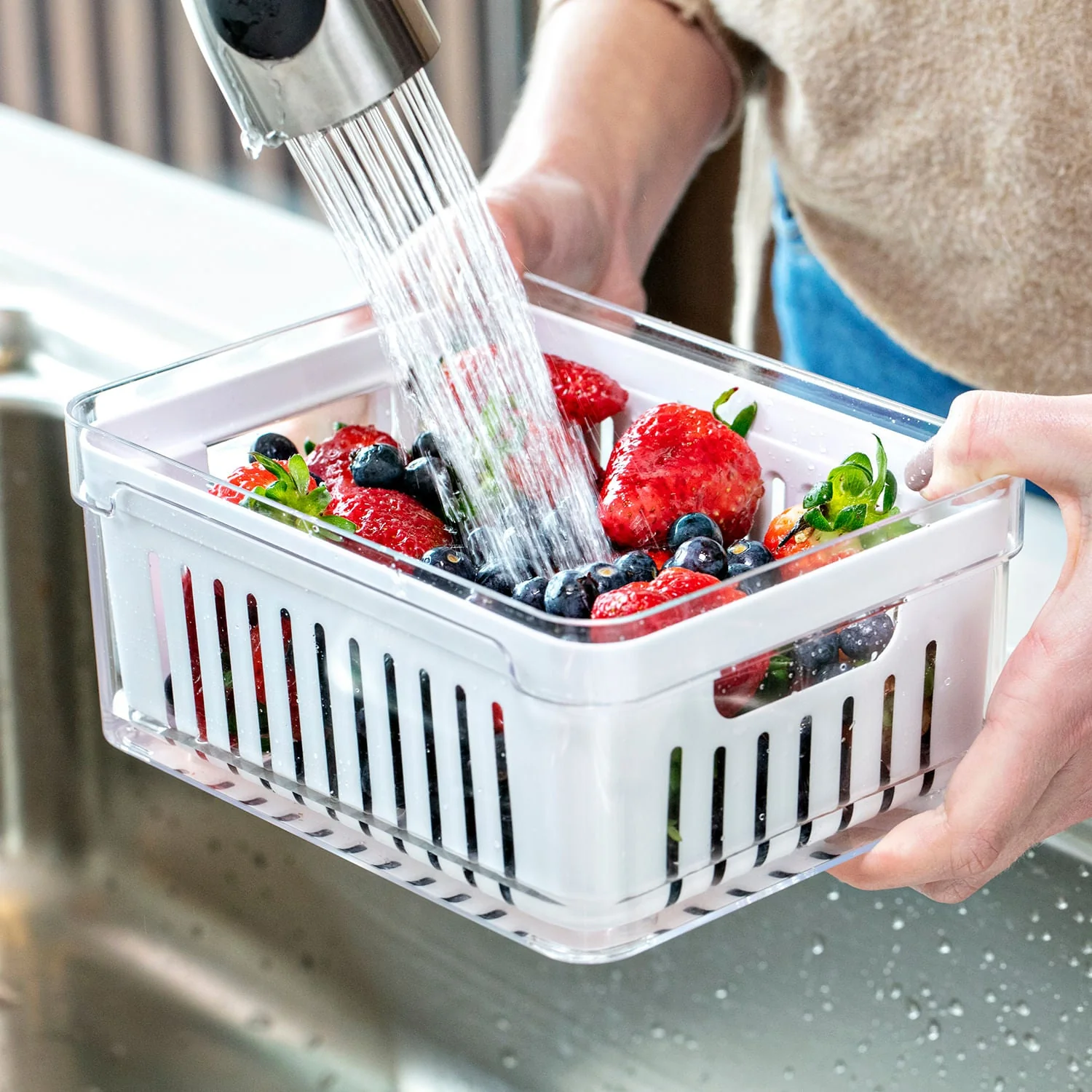Organizador de geladeira com cesto Ou 2,2L Linha Clear Fresh