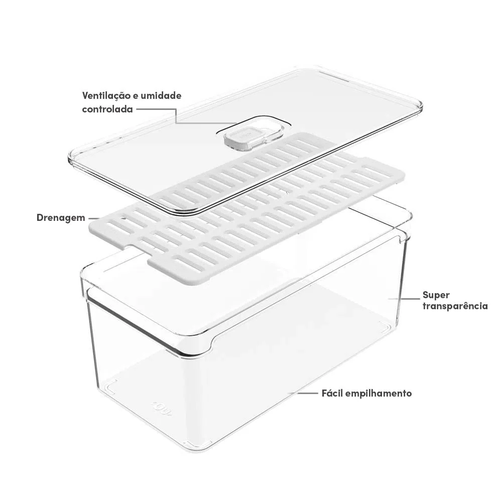 Organizador de geladeira com tampa Ou 5L Linha Clear Fresh