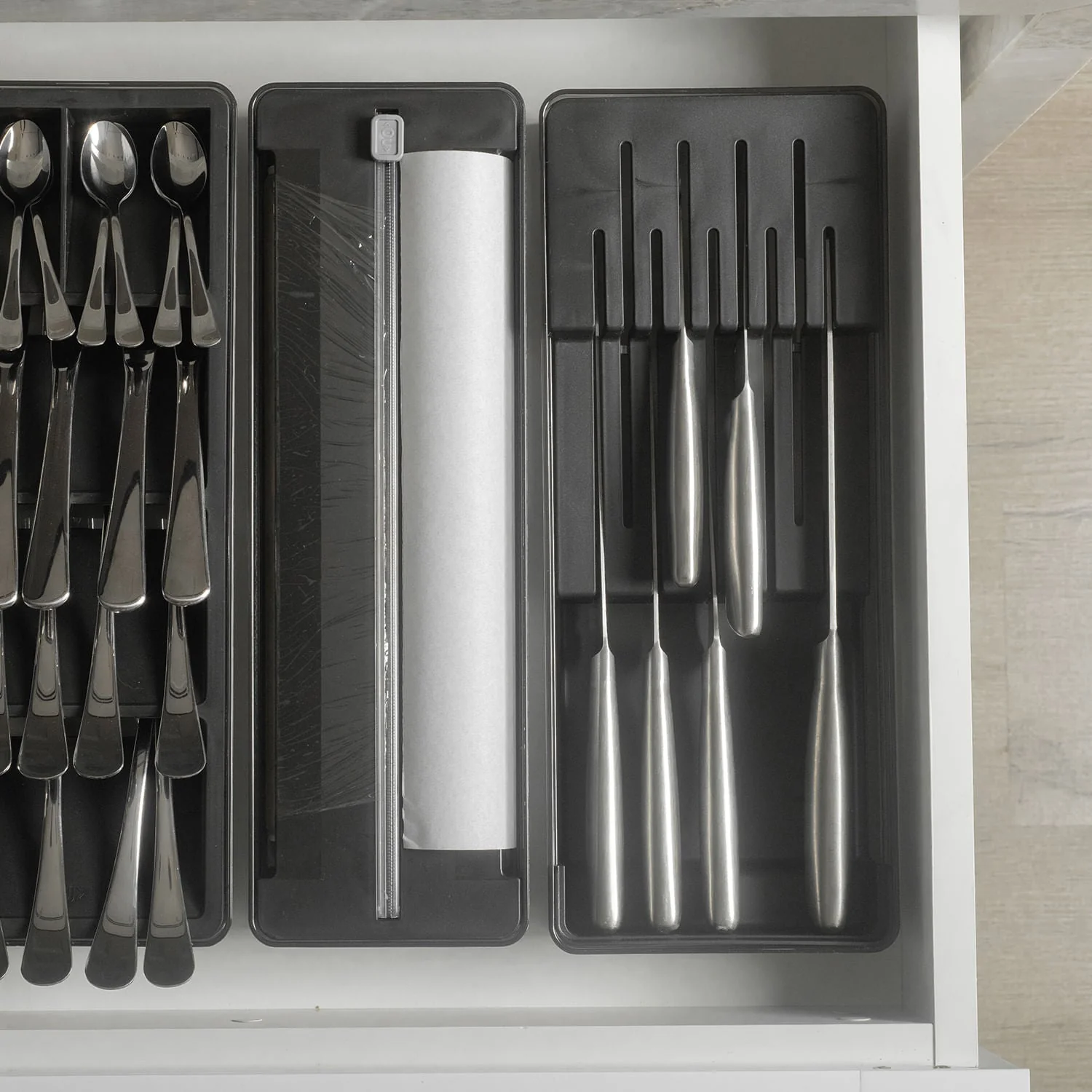 Organizador e Cortador de Rolos Duplo Ou Linha Clear Gavetas