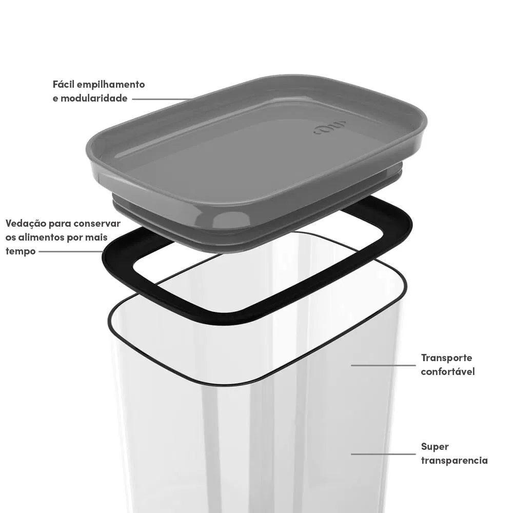 Pote hermético organizador retangular Ou 2,3L Linha Block